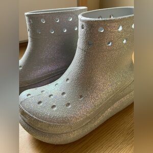 CROCS Silver Glitter Platform Shoes